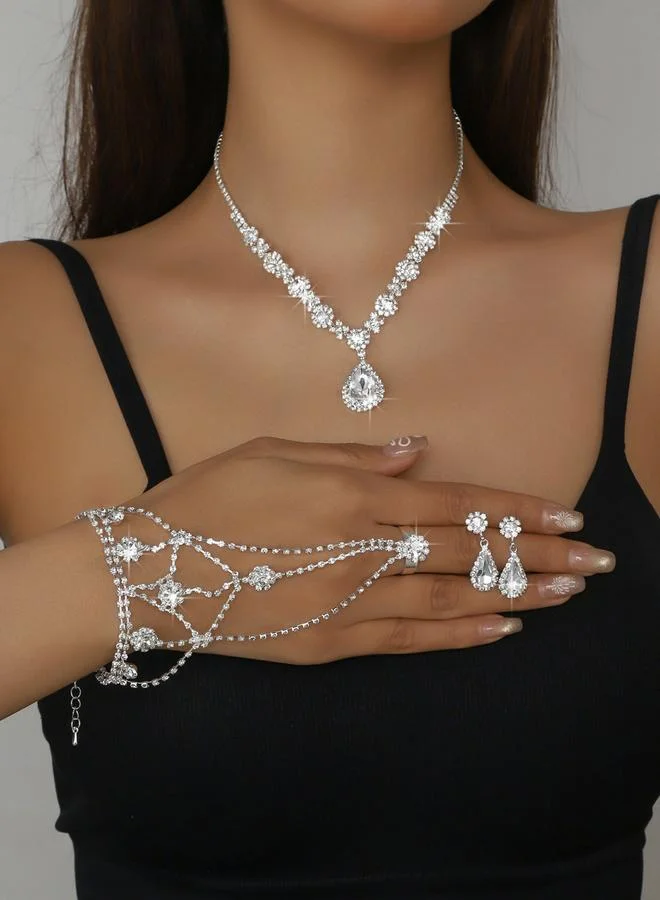 تايك تو طقم مجوهرات 3 قطع عقد وسوار وأقراط منمقة